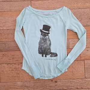 2013 Vintage American Eagle Outfitters Fox Graphic Long Sleeve Waffle Tee